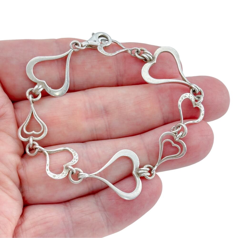 Retired Silpada Sterling Silver 925 Open Heart Link Bracelet 7.25 Inch